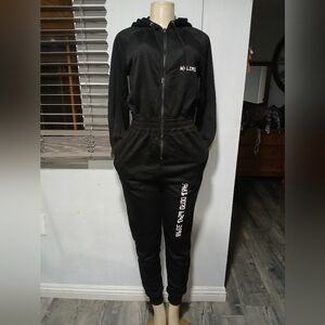 Fashion Nova Black Track Suit with White Accents